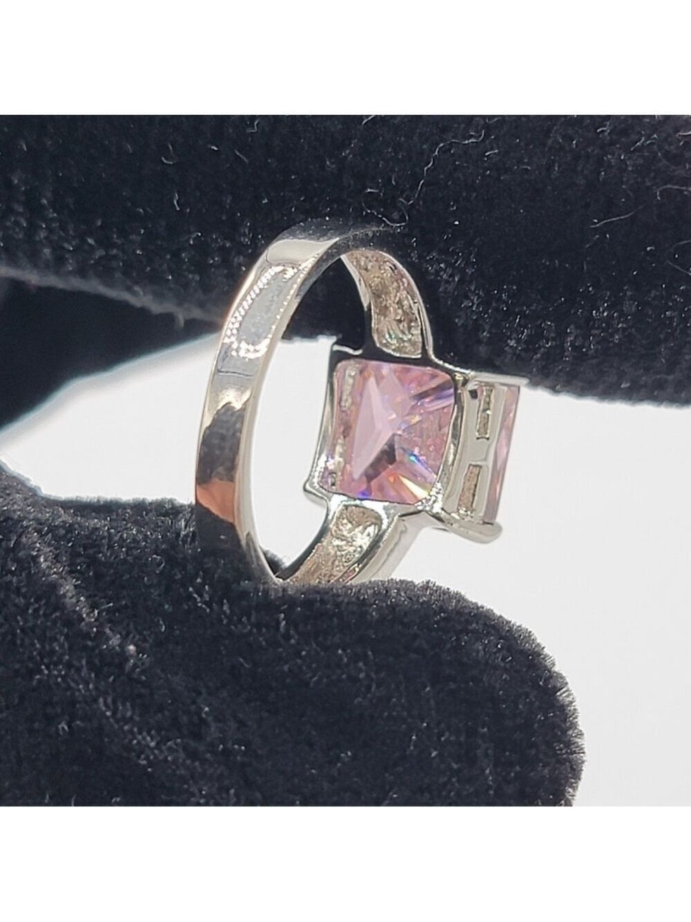 Pink Crystal Ring In Silvertone Setting #1675 - Picture 2 of 9